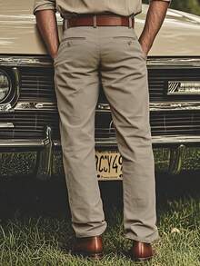Men's Casual Straight Leg Pants, Loose Fit Wrinkle-Resistant Straight Leg Formal Trousers, Autumn - Apricot - View 2
