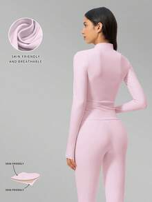 MFVIM Women's Versatile Yoga Set, Soft Skin-Friendly Fitted Jacket + Butt-Lifting Slimming Wide Leg Casual Pants - Pink - View 4