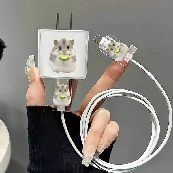 3 pièces Étui de protection de chargeur de hamster concombre compatible avec iPhone, compatible avec chargeur 20W/18W