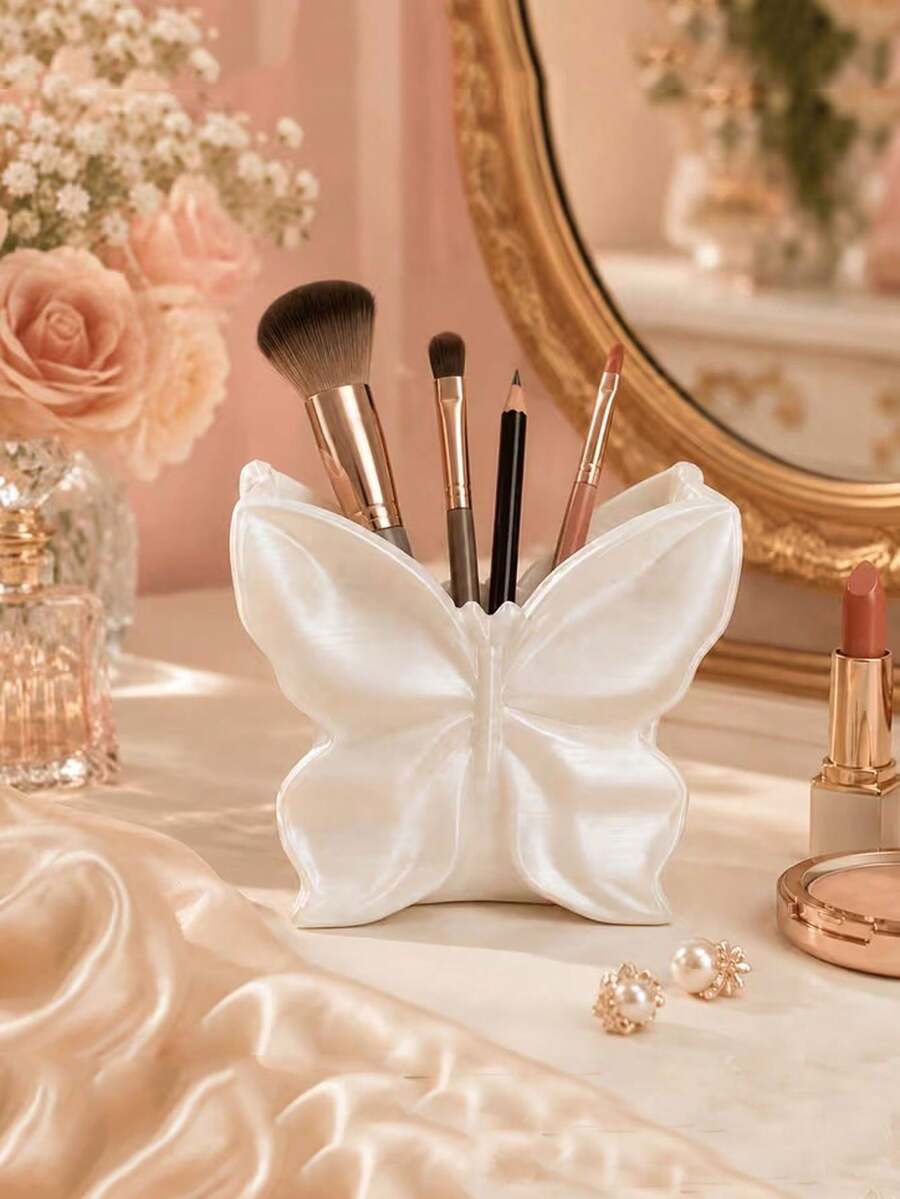 1 buah Tempat Kuas Makeup Bentuk Kupu-kupu, Organizer Meja dan Tempat Pena Estetik yang Lucu, Dekorasi Penyimpanan Meja Kreatif, Cocok untuk Meja Rias, Kantor, Rumah, Ruang Kerja, Hadiah untuk Pecinta Makeup - MultiWarna - View 1