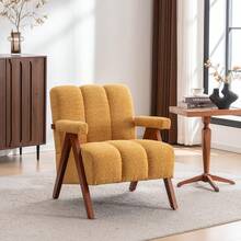 Bouclé Armchair Yellow With Wooden Frame - 黃色 - 查看 1