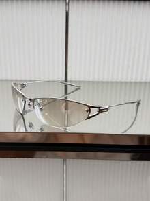 1pc Y2K Frameless Cut Edge Mercury Color Cat Eye Women's Fashion Glasses, Summer Vacation Travel Beach Accessory, Street Style Glasses - Mercury - View 6