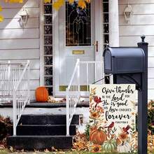1pc Thank The Lord Garden Flag, Psalm 136:1 Bible Verse Cardinal Pumpkin Sunflower Autumn Design, Double-Sided Printed Linen Yard Flag, Thanksgiving Outdoor Decoration, Accessories Not Included - Garden Flag - View 4