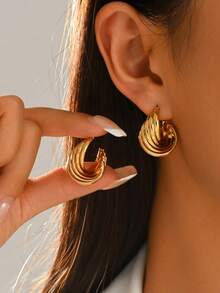 1 Pair Fashion Minimalist Stainless Steel Stud Earrings For Women, Suitable For Daily Wear - Multicolor - View 2