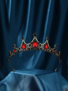 Women's Black & Red Crown, Gothic Red Heart Queen Headband, Rhinestone Wedding Queen Headpiece, Suitable For Birthday, Ball, Beauty Pageant, Halloween Cosplay Costume - Red - View 4