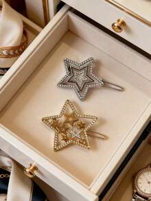 Dior Style Silver And Gold Star Hair Clips Perfect Gift For Her Elegant Party Hair Accessories Exquisite Birthday Gift For Girlfriend Daily Wedding Styling Hair Decor DIOR-GIFT-144 - Silver Gold - View 1