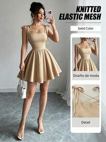 Women Midi Dresses - Apricot - View 1