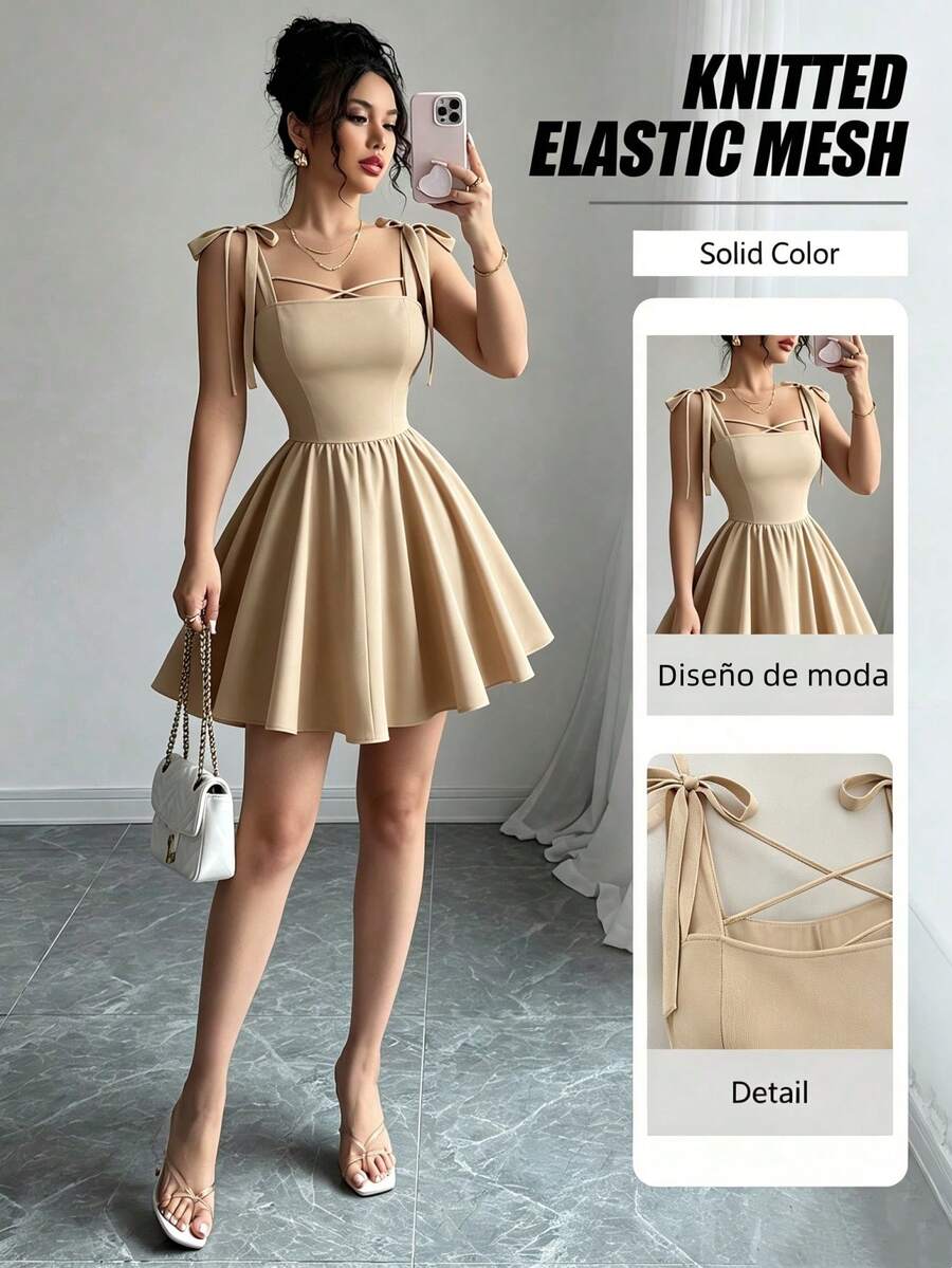 Women Midi Dresses - Apricot - View 1