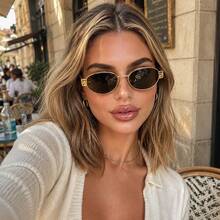 1 Pair Unisex Retro Oval Frame Fashion Glasses, Alloy Material, Vintage Y2K Millennium Style, Street Style Accessory, Suitable For Daily Outings, Vacation Travel, Dating Gatherings, Outdoor Photo-Taking, Party Outfits, Decorative Photo Props - Multicolor - View 2