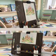 Penyangga Lukis Kayu Lipat Multifungsi dengan Tempat Pena dan Baki Cat, Papan Gambar Meja untuk Melukis dan Membuat Sketsa - MultiWarna - View 9