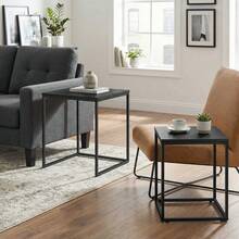 Aseto Set Of 2 Rectangular Coffee Tables Nesting Side End Table Wood Large & Small Nightstand Bedside Board Unit Desk Furniture Decor Living Room Bedroom Home Office Apartment Center Tea Tray Stackable Dual Countertop Multi Color - Black - View 2