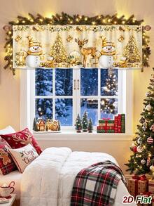 1Pc Christmas Curtains Valance, Sunshade Curtain With Snowman/Elk/Christmas Tree Design, Christmas Curtain Panel, Kitchen Printed Short Curtains, Merry Christmas Decoration, Christmas Decoration, Christmas Eve Decoration, Christmas Home Decor, Xmas Decor, Kitchen, Bedroom, Bathroom Decor - Multicolor - View 10