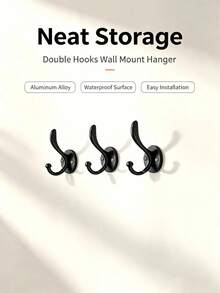 Double Layer Extra Large Thickened Wall Hook, Vintage Black Surface Treatment, Easy To Install, Vintage Style, Suitable For Entryway, Kitchen, Closet, Behind Door And Home Decor - B - View 3