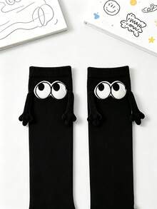 1 Pair Kids Big Eyes Black Over-The-Knee High Socks, Cute Playful Hand ...