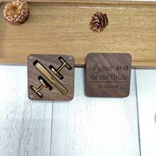 1 Set Of Personalized Metal Cufflink, Tie Clip And Walnut Wood Storage Box, Custom Wedding Accessories For Men, Groomsmen Gifts, Gifts For Fathers - Multicolor - View 5