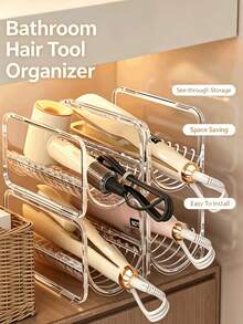 Curling Iron Storage Rack Transparent Stackable Hair Tool Organizer Suitable For Curling Irons, Straighteners And Hair Dryers Multi-Layer Countertop Shelf With Cable Management Function Bathroom Bedroom Dorm Space-Saving Styling Station - Multicolor - View 3