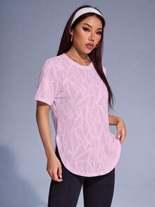 1 buah Kaos Olahraga Desain Patchwork Jala, Potongan Longgar, Kain Nyaman, Desain Patchwork Jala di Bagian Belakang, Kain Jacquard Geometris, Cocok untuk Lari, Kebugaran, Yoga, Pilates dan Aktivitas Lainnya - Berwarna merah muda - View 5