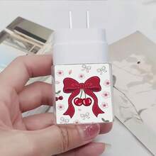3pcs Cherry Red Ribbon Pattern Data Cable Protector, Compatible With IPhone 20W/18W Charger - Multicolor - View 3