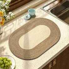 Kitchen Draining Mat, Home Dining Table Mat, Absorbent Mat, Countertop Dish Mat, Bowl & Plate Drying Mat, Coffee Mat, 3.6mm Thickness - Khaki Woven - View 7
