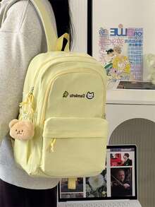 1 Stück neuer attraktiver Rucksack im japanischen Urbane‑Stil für junge Mädchen, leichte Schultasche, geeignet für Mittel‑ und Oberstufenschülerinnen, Alltagsrucksack ganzjährig nutzbar - Gelb + Butterbär - Übersicht 2