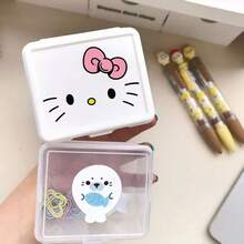 SANRIO 2pcs/5pcs Minimalist Cute Printed Plastic Storage Boxes With Lids, Dustproof Waterproof Stackable Desktop Organizer Storage Boxes For Small Cards, Jewelry, Cosmetics, Stationery, Miscellaneous Small Items, Home And Student Dorm Practical Storage Boxes - One Size - View 6