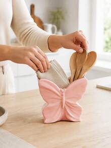 1pc Butterfly Resin Utensil And Napkin Holder, Multifunctional Tabletop Organizer For Cutlery, Wooden Spoons And Linen Napkins, Cute Kitchen Counter Decor - Multicolor - View 1
