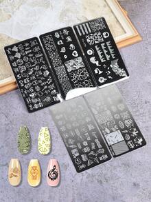5片法式塗鴉花卉圖案不鏽鋼美甲印花板 DIY美甲工具 - 銀色 - 查看 7