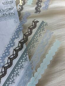 1 Pack 40pcs Vintage Blue Lace Edge PET Stickers Packaging Decorative Material - DT1840 - View 2