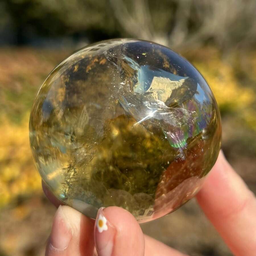 1pc Stunning Natural Rainbow Smoky Citrine Quartz Crystal Sphere - Graduation Gift, Perfect Holiday Gift -Crystal Decor -Crystal Ornaments - Multicolor - View 1