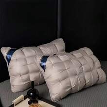 2Pcs Firm Support Pillow Quilted Extra Filled Hotel Quality Pillows Pair - Grey - View 2