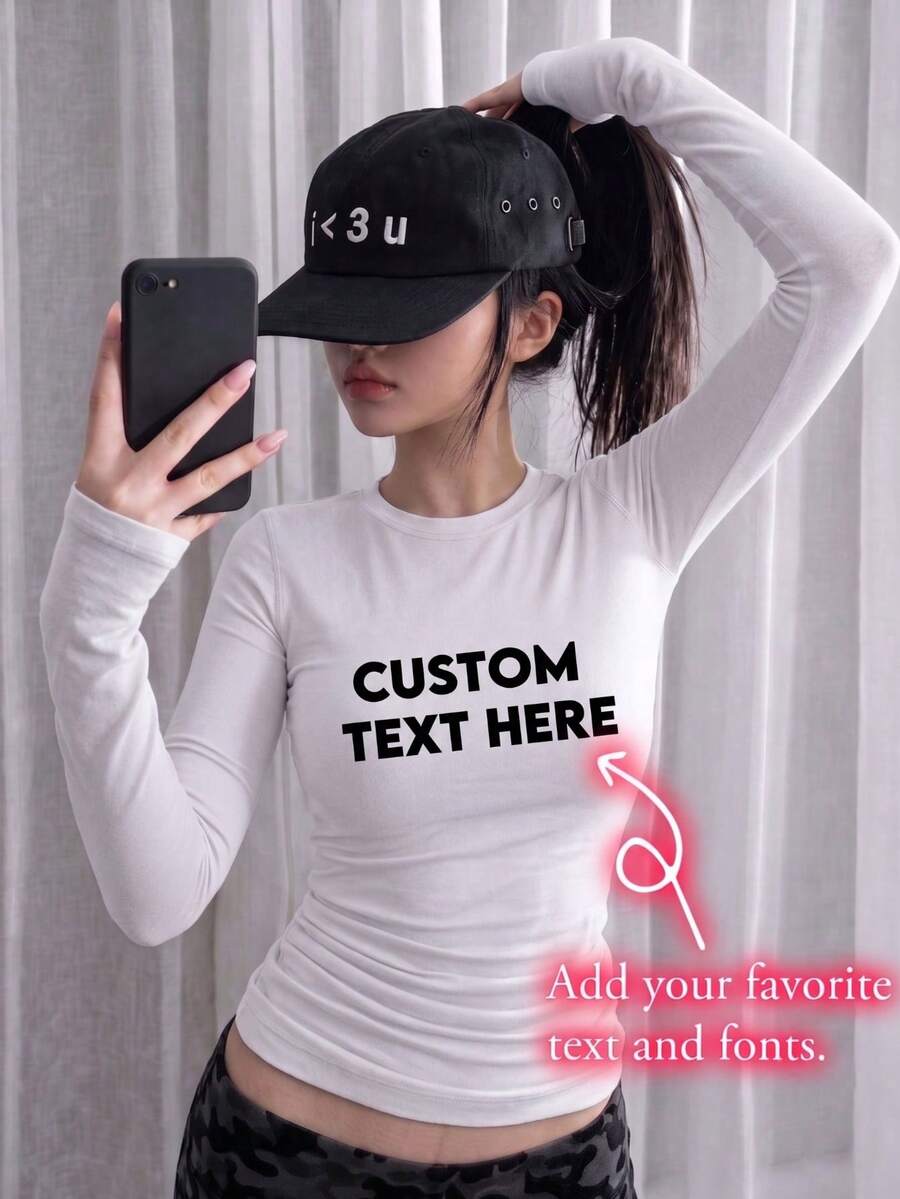 Custom Women's Long Sleeve T-Shirt - Add Your Custom Design/Text, Custom Printed Slim Fit T-Shirt, Autumn/Winter Custom Top, White Spring Sports Top - White - View 1