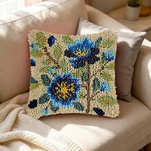 1PC 2D Flat Latch Hook Kit. Includes Mesh Printed Base, Colored Thread & Crochet Hook (No Pillow Core). Perfect For Handmade DIY Creation & Home Decor. Simple Flowers. For Home Decor Lovers. 43x43cm/17x17in. Perfect For Giving As A Holiday Gift - Simple Flowers - View 6