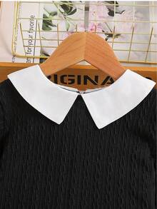 Young Girls Contrast Collar Black Fitted Long Sleeve Dress Suitable For Holiday Party Gift Autumn Winter - Black - View 4