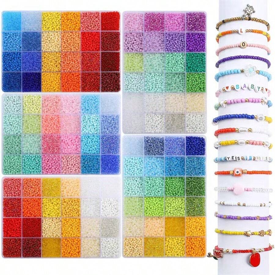 3mm New 24-Color Rainbow Multi-Color Solid & Translucent Seed Bead Set For Creative Handmade DIY Beaded Bracelets, Necklaces, Keychains, Bag Charms, Loose Beads, Jewelry Accessories, Fairy Decor, Autumn Home Decor, Halloween, Christmas, Birthday Gifts - Multicolor - View 1