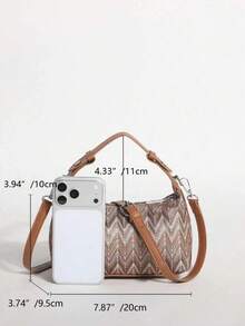 Bolso de hombro tejido con espiga vintage, bolso de mano retro de tela a rayas con correa ajustable de cuero sintético, bolso de hombro pequeño ligero y casual para uso diario, viajes, compras y citas - Marrón - Ver 6