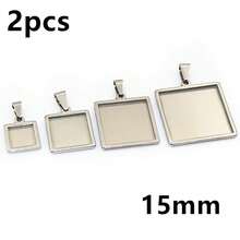 2pcs 10-25mm Inner Size Stainless Steel Square Pendant Cabochons Blank Base Setting Bezel Tray DIY Jewelry Making Accessories - Square Base - View 9