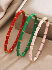 5 pièces/1 pièce Bracelet en acier inoxydable minimaliste avec joint en bambou et goutte d'huile colorée, convient pour le port quotidien et les fêtes des femmes - Multicolore - Voir 2