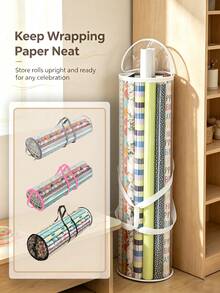 PVC Gift Wrapping Paper Storage Bag, Large Capacity And Space-Saving, With Top And Side Handles, Suitable For Storing Christmas, Birthday, Wedding And Holiday Party Gift Wrapping Paper, Designed For Craft Enthusiasts And Gift Wrapping Experts - Multicolor - View 2