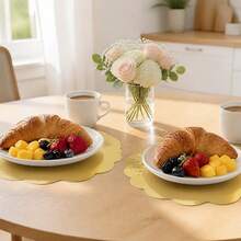 10/20/30pcs Gold Floral Mirror Paper Disposable Round Placemats 34cm, Gold Surface Floral Tray Placemats, Suitable For Kitchen, Banquet Table Setting, Wedding, Birthday, Dinner Party Decoration - Multicolor - View 7