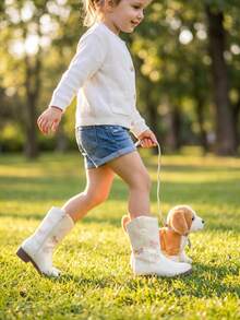 Glamorous Pearl White Iridescent Bow Embroidery Girls Western Boots Side Zip Warm Mid-Calf Winter Shoes For Kids Daily Party - White - View 4