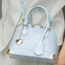 French Luxury Crocodile Embossed Shell Bag With Niche Metal Rivet Design, Shoulder Crossbody Handbag With Heart Pendant - Multicolor - View 16