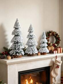 Mini Tiered Christmas Tree Tabletop Decoration, Mini Frosted Pine Needle Tree, Tower-Shaped Flocked Cedar Tree; Ideal For Christmas Gifts, Home Decor, And Holiday Party Decorations. Merry Christmas. - Multicolor - View 4
