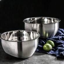 Stainless Steel Rice Sieve, Thickened Slanted Bottom Rice Washing Basin, Multi-Purpose Kitchen Fruit And Vegetable Colander - Multicolor - View 4