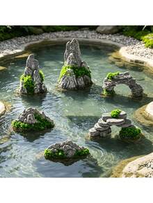 6件組迷你岩石花園模型，適用於庭院景觀裝飾、增添迷你花園場景、模型屋裝飾、創意桌面擺飾，可用於魚缸與水族箱（多款隨機發貨） - 彩色 - 查看 4