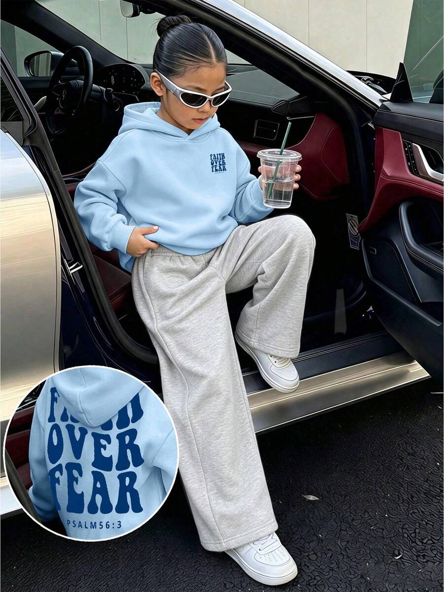 2pcs/Set Boys Casual Minimalist Slogan Print Hoodie + Pants Set, Autumn/Winter Fashion Comfortable New Style - Multicolor - View 1