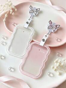 Cute Wavy Edge Card Holder With Rhinestone Butterfly Retractable Badge Clip, Portable ID/Student Card Holder, Cute Transparent Card Sleeve, Student Campus Bus Card And Small Card Protector, Celebrity Card, Bus Card, Meal Card, Subway Card, Photo, Residence Permit, Access Card, Valentine's Day Gift, Birthday Gift, Teacher's Day Gift, Back To School Gift - Multicolor - View 4