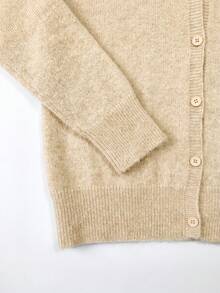 Kardigan Rajut Wanita VIBEWAVE dengan Kerah V-Neck, Kancing Tunggal Lengan Panjang Bagian Depan Terbuka Pendek, Musim Gugur/Dingin - Khaki - View 7
