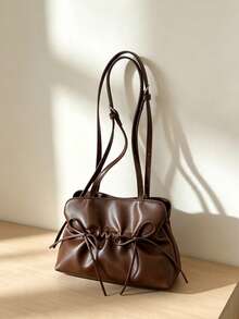 1PC Fashion Minimalist Double Bow Pleated Small Crossbody Bag, Soft Glossy PU Leather With Gentle Pleats, Double-Sided Tie Bows For A Youthful Look, Adjustable Spaghetti Strap, Shoulder And Crossbody Dual Use, Versatile Women's Bag For Daily Commute And Dating - Multicolor - View 15