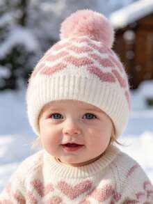 1PC Newborn Toddler Baby Girl Pom-Pom Beanie Hat Cozy Knit Winter Warm Small Heart Cute Kids Bonnet Hat Baby Needs Essentials Accessories - Multicolor - View 3
