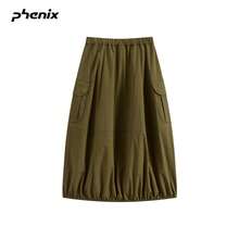 Phenix 女款輕量防潑水休閒戶外新式工裝鬱金香裙 - 松果綠 - 查看 2